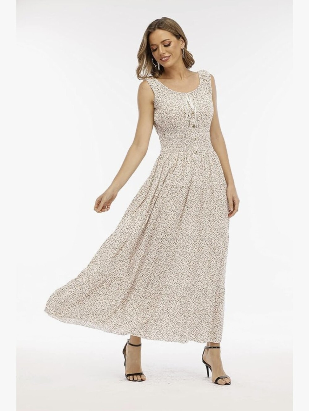 Flowy Maxi Dress with Pink Floral Print